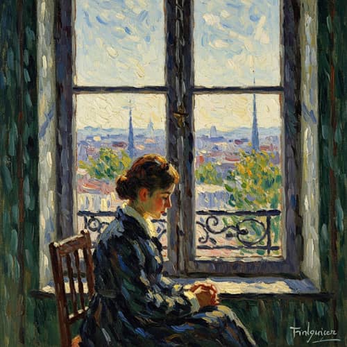 Melancholic Window View: Impressionist Art