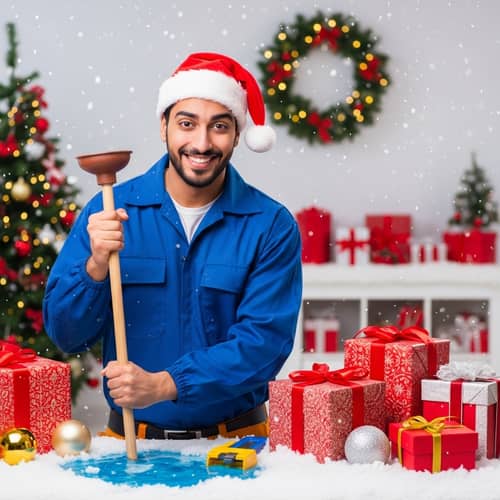 Middle-Eastern Male Plumber in Santa Hat | Festive Holiday Image