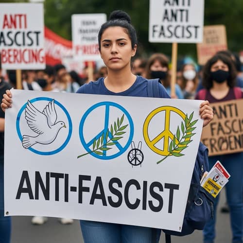 Hispanic Woman Leading Peaceful Anti-Fascist Movement