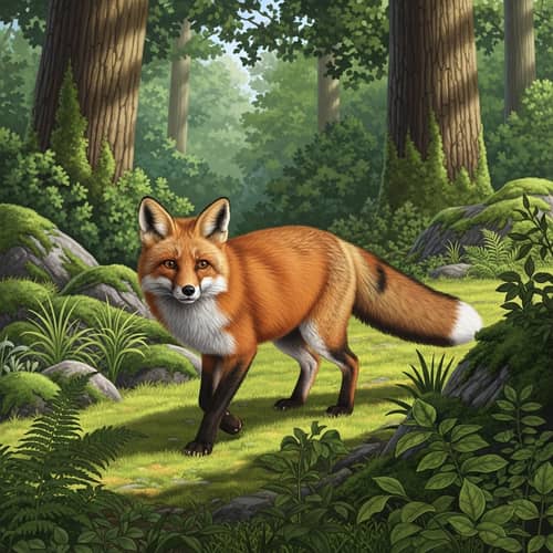 Vibrant Red Fox in Lush Forest | Wildlife Illustration
