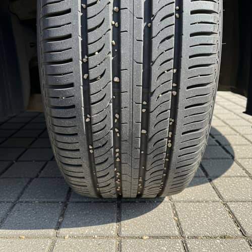 Durable Black Car Tires on Weathered Grey Pavement