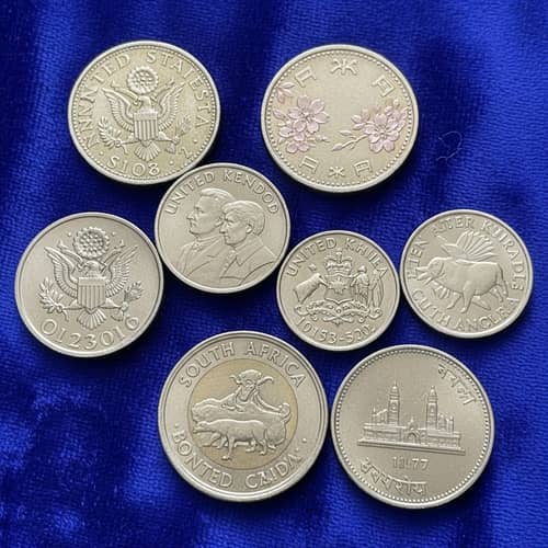 Official Coins: Global Collection on Blue Velvet Fabric