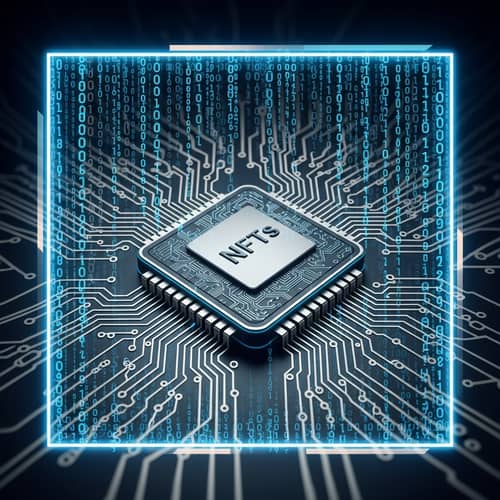 Futuristic Blockchain Artwork with 3D Computer Chip Design