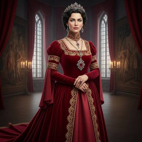 Regal Queen in Majestic Red Dress | Refined & Stern Look