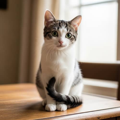 Cute Domesticated Feline with Vibrant Green Eyes