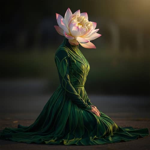 Green Plant Lady with Lotus Flower Head