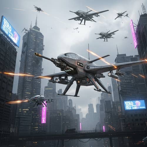 Futuristic Combat Drones - High-Tech Warfare Scene Futuristic Combat Drones - High-Tech Warfare Scene