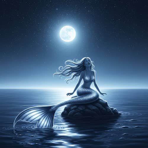 Mystical Mermaid Sings in Moonlit Ocean