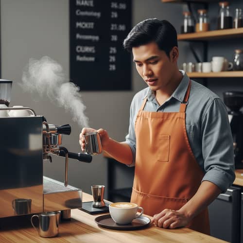 Young Asian Man's First Day as Barista: A Portrait