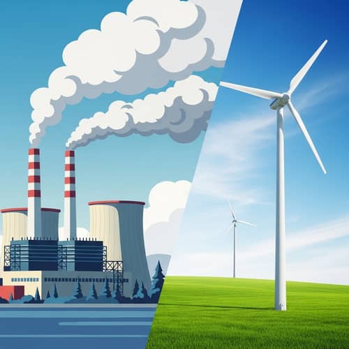 Traditional vs Clean Energy: Power Plant vs Wind Turbine