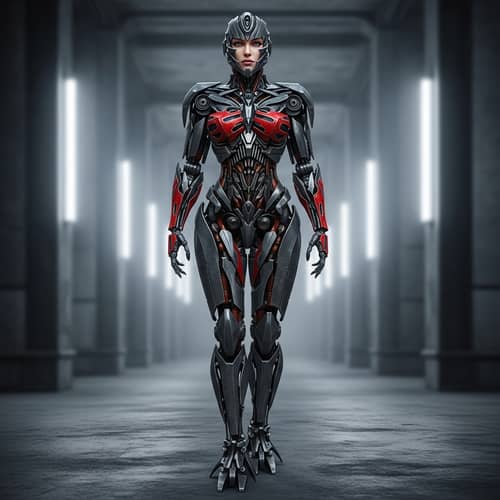 Tall Slender Feminine Android with Iron Body | Transformers Robot
