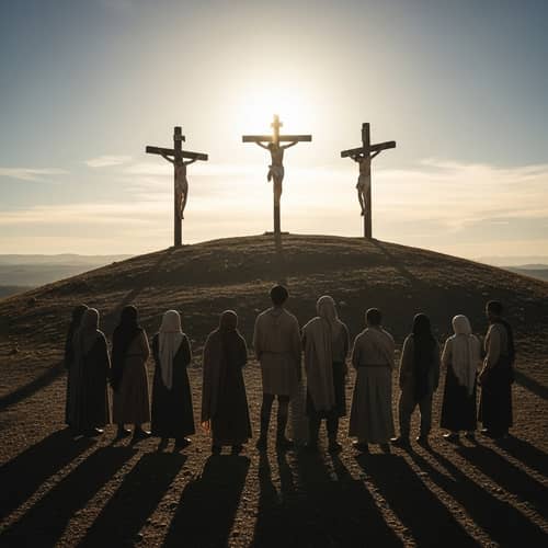 Historic Scene: Three Crosses on Distant Hill