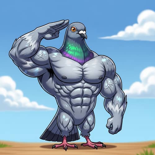 Muscular Pigeon Cartoon Character | Strong Saluting Bird