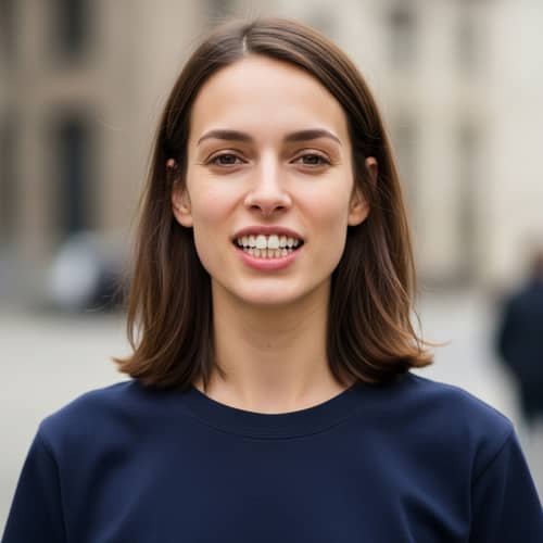 Beautiful Slim Caucasian Woman with Large Teeth and Brown Hair