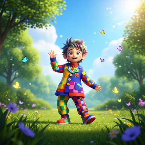 Whimsical Male Character in Sunny Park | Joyful Boy Imagery