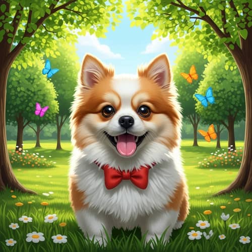 Charming Dog with Fluffy Fur in Sunny Park | Happy Canine Image