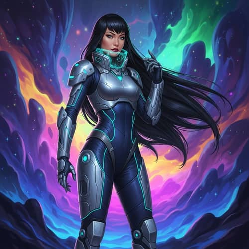 Illustration of Adult Asian Woman in Futuristic Outfit