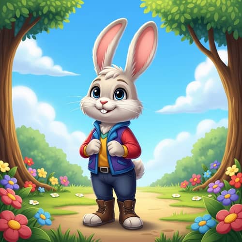 Adorable Cartoon Rabbit Character with Bright Eyes and Friendly Smile