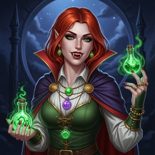 Enchanting Vampire Woman in Medieval Attire | Alchemy & Magic