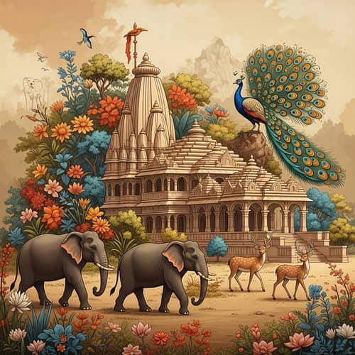 Divine Grace: South Asian Temple and Wildlife Harmony