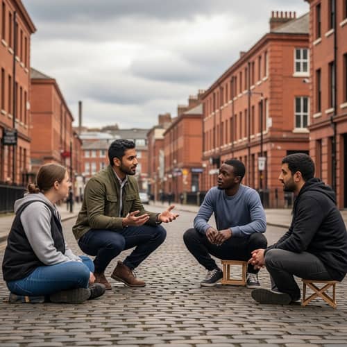 Compassionate Gospel Preacher Engaging with Homeless | UK City Scene