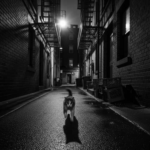 High-Drama Noir Crime: Mischievous Cat Chase in Alley