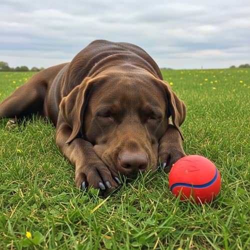 Peaceful Brown Canine Resting on Green Meadow