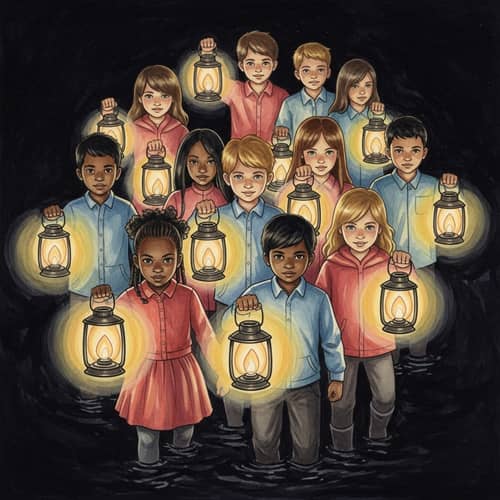 Diverse Children with Lanterns: Faith Conquering Fear