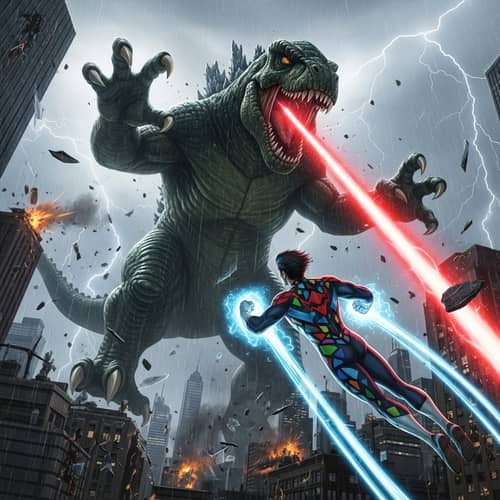 Superhero vs Godzilla Battle in City Skyline