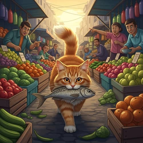Ginger Cat Steals Fish in Busy Market | Funny Animal Scene