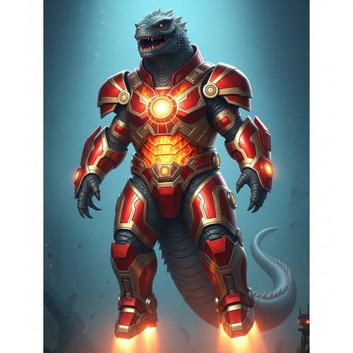 Godzilla in Iron Man Suit: Monstrous Fusion of Power and Tech