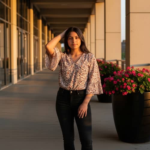 Hispanic Girl in Stylish Attire at Urban Setting