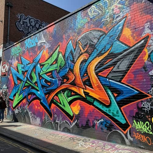 Vibrant Street Mural: Urban Graffiti Art in Bold Colors