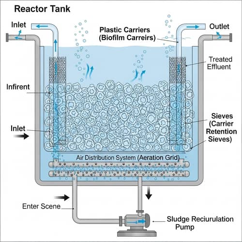 Detailed Schematic Diagram of Moving Bed Biofilm Reactor (MBBR)