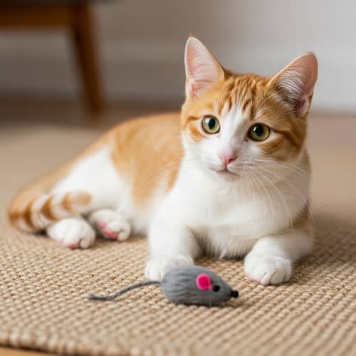 Playful Orange and White Cat | Cute Feline Watching Toy Mouse