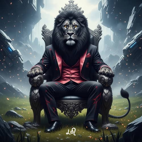Majestic Leo Zodiac Sign Lion in Cyberpunk Meadow | Fantasy Art