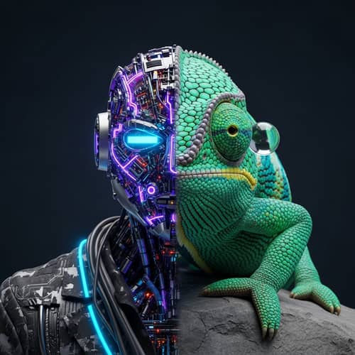 Half Cyborg Half Chameleon: Surreal Fusion of Nature and Technology