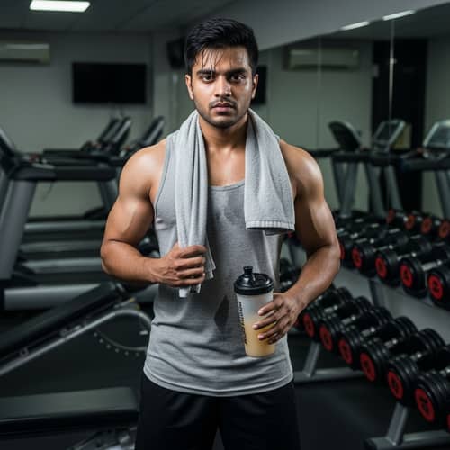 Fitness Enthusiast at Gym: South Asian Male Post-Workout