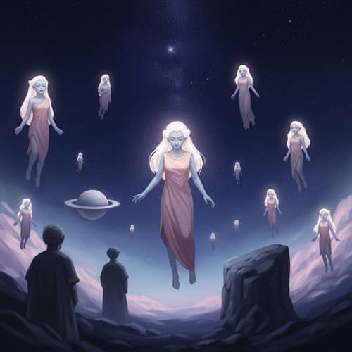 Celestial Entities in Starry Cosmos - Surrealism Art Inspiration