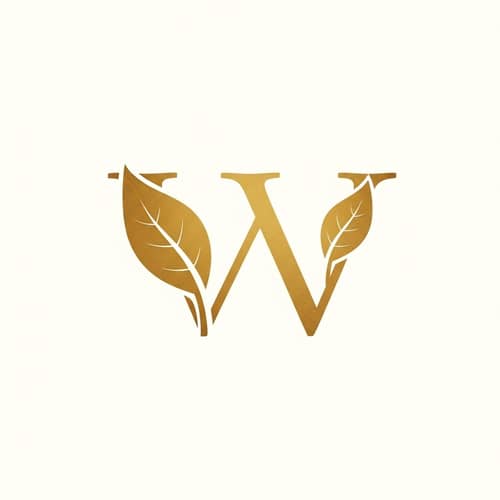 Elegant Minimalist Logo: Golden 'W' with Leaf Design