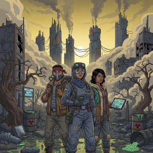 Dystopian Future 2D Comic Characters - Meriem and Resistance Fighters