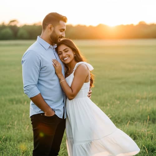 Romantic Sunset Moment in Grass Field | Couple in Love