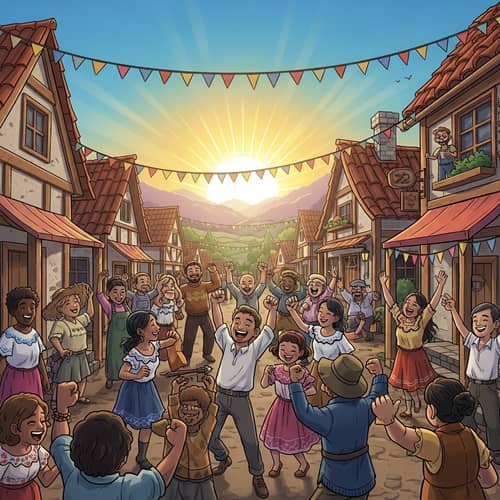 Celebration of Diversity in a Rustic Village at Daybreak