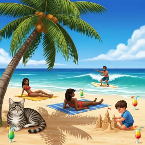 Sandy Mexican Beach Scene with Playful Beachgoers
