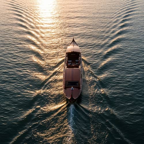 Elegant Slender Boat Gliding on Sparkling Water