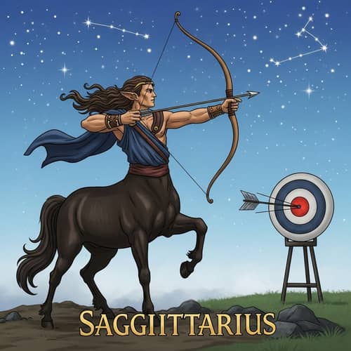 Sagittarius Zodiac Sign: Centaur Shooting Arrow Under Starry Sky