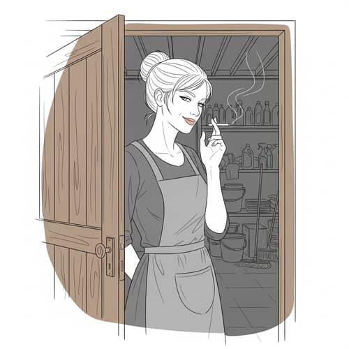 European Cleaning Lady Sketch | Solitude in Cleaning Company Warehouse