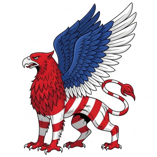 Majestic Griffin in Red, White, Blue | Mythical Creature
