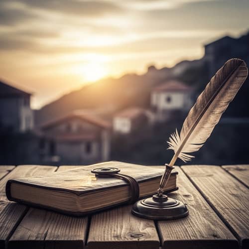 Notebook on Wooden Table: A Cinematic Scene