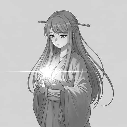Anime-Style Female with Glowing Star | Enchanting Scene